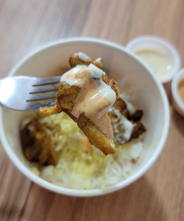 Andok's Dokibab with both the garlic sauce and the spicy garlic sauce.